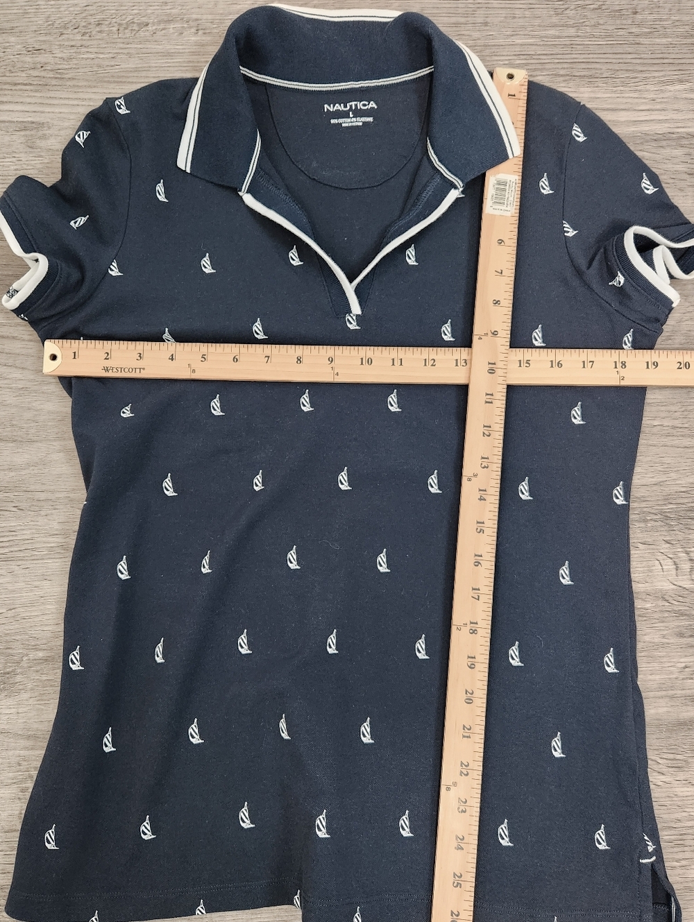 NEW Nautica Sustainably Crafted  Polo Sz L Cotton-knit Golf Navy Sailboat NWOT - Picture 5 of 8